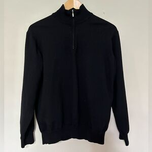 Toscano Black Merino Wool Mens Quarter Zip Sweater